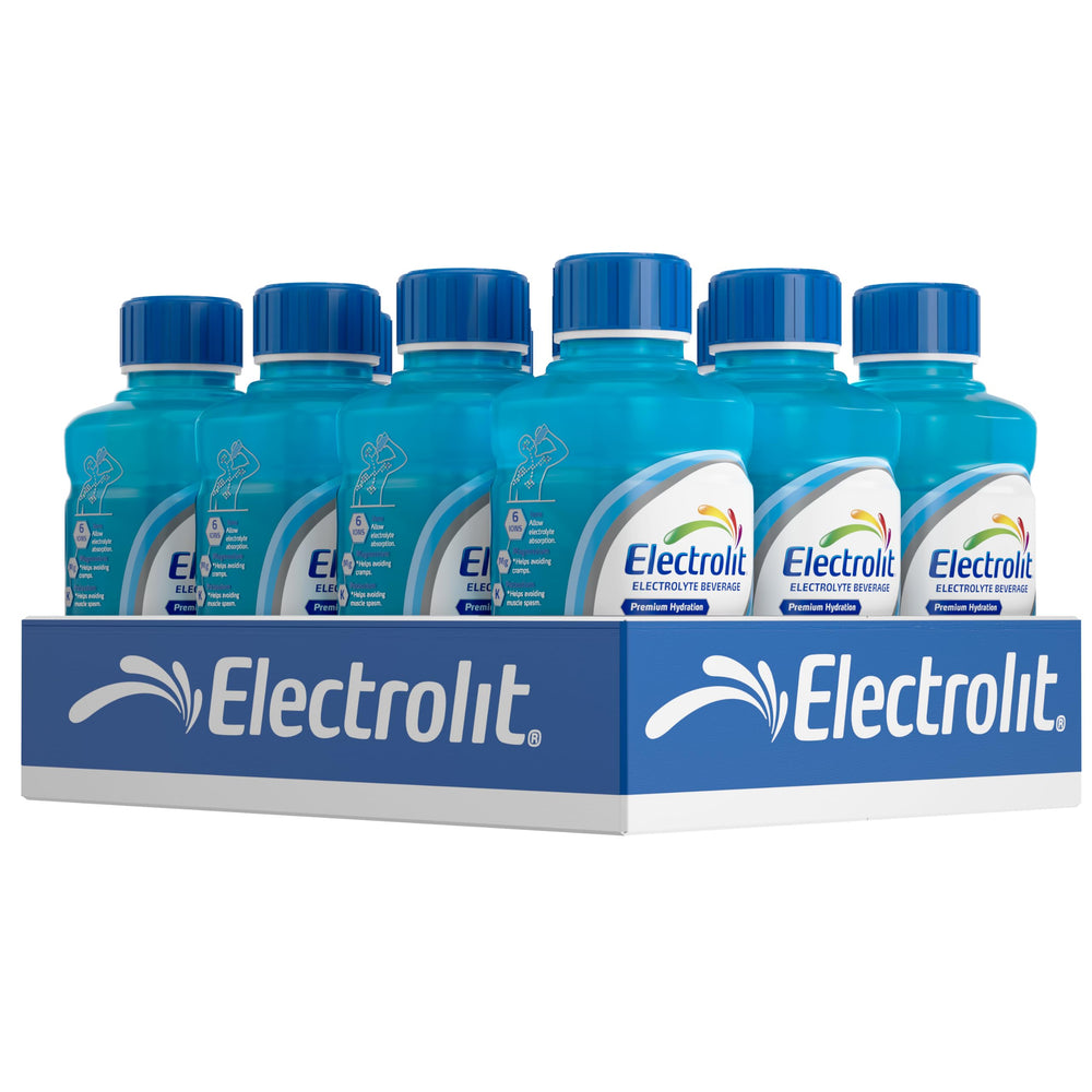 Electrolit botella frontal frambuesa azul mostrando marca y formato práctico