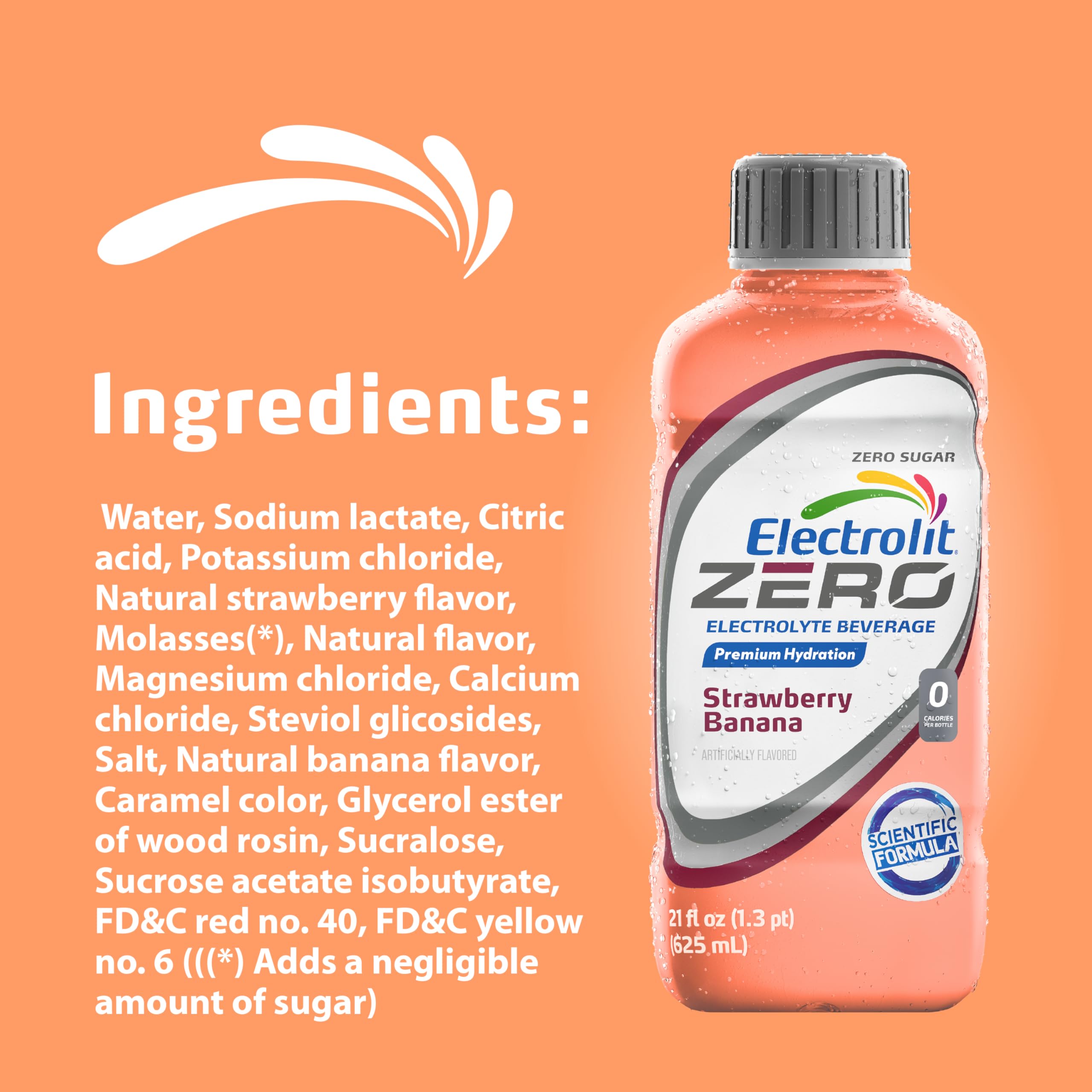 Comparación de tamaño Electrolit Zero 21 fl oz al lado de un vaso para escala