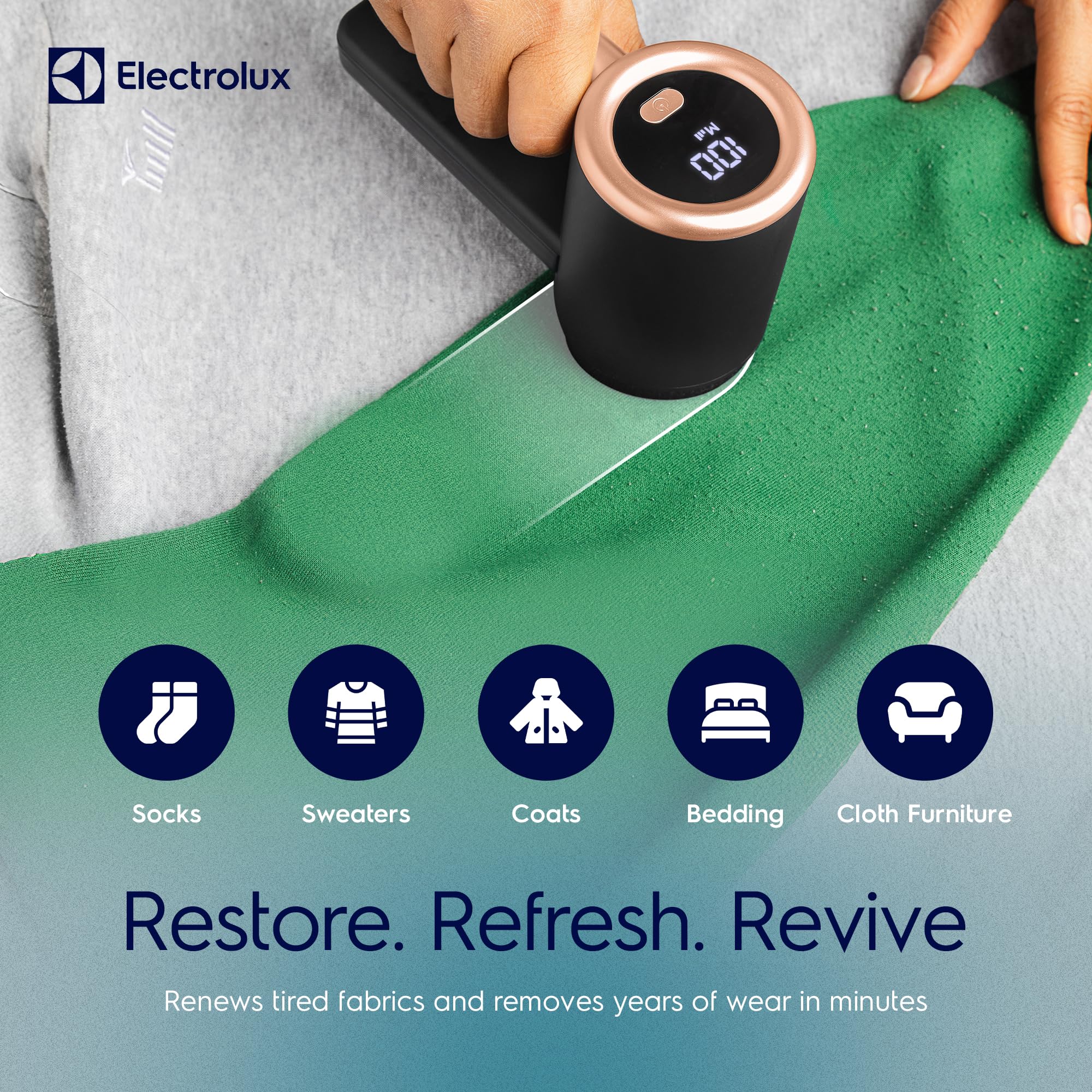 Electrolux pantalla LED mostrando batería y velocidad para control preciso