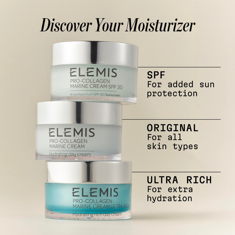 ELEMIS with marine ingredient visuals (seaweed) indicating marine-derived hydration support