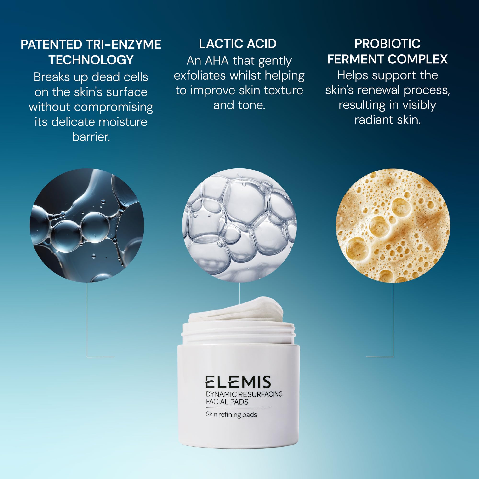 ELEMIS etiqueta con ingredientes y beneficios visibles para el usuario