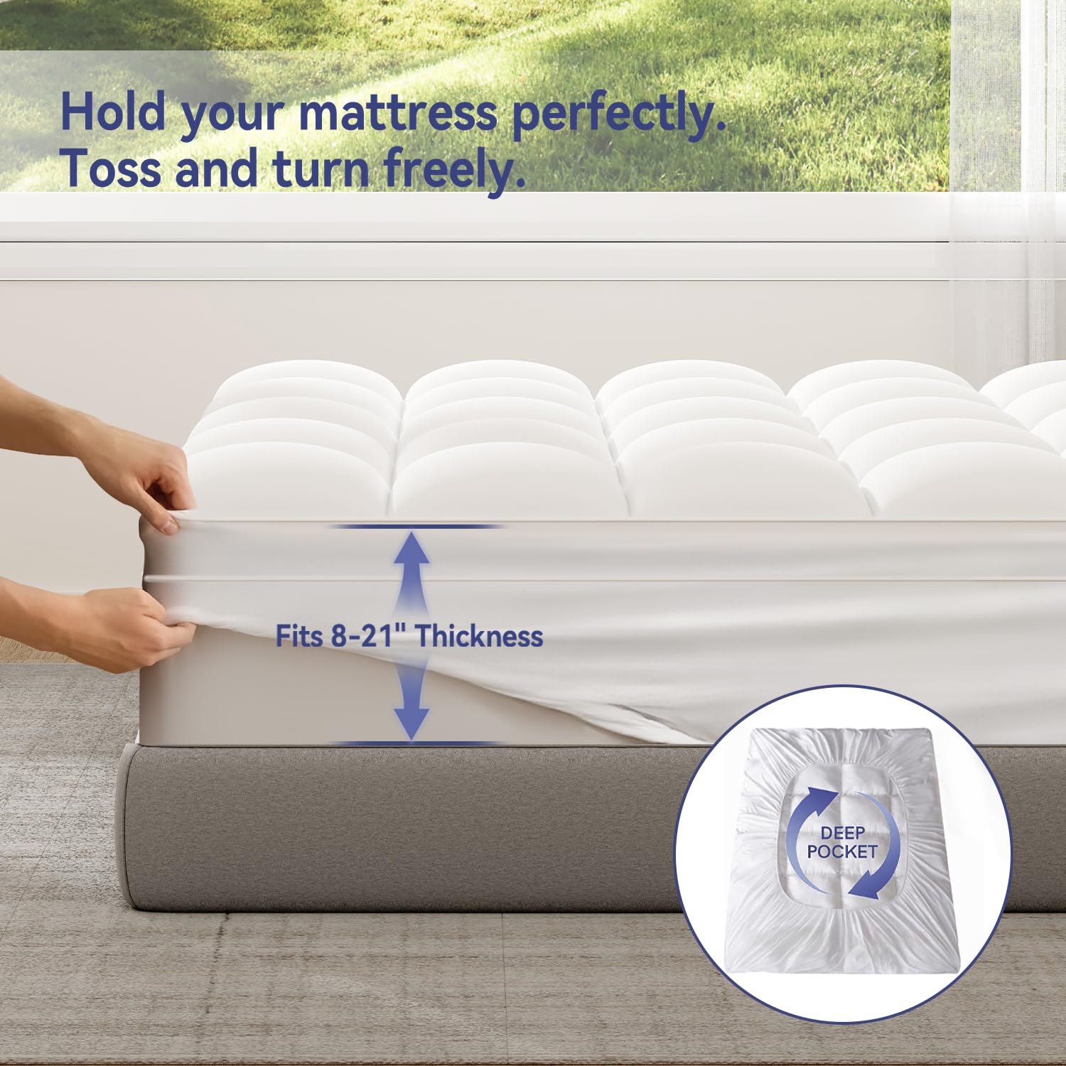 ELEMUSE topper colocado en cama decorada, mejora estética y confort