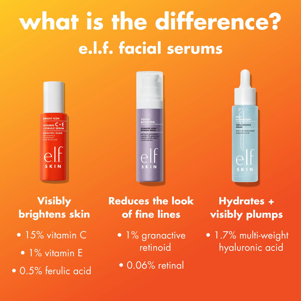 e.l.f. representación de vitamina C y ferúlico, ingredientes clave para brillo