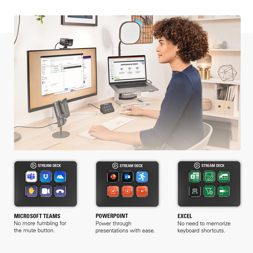 Elgato Stream Deck Mini en uso durante streaming, mejora la gestión de escenas