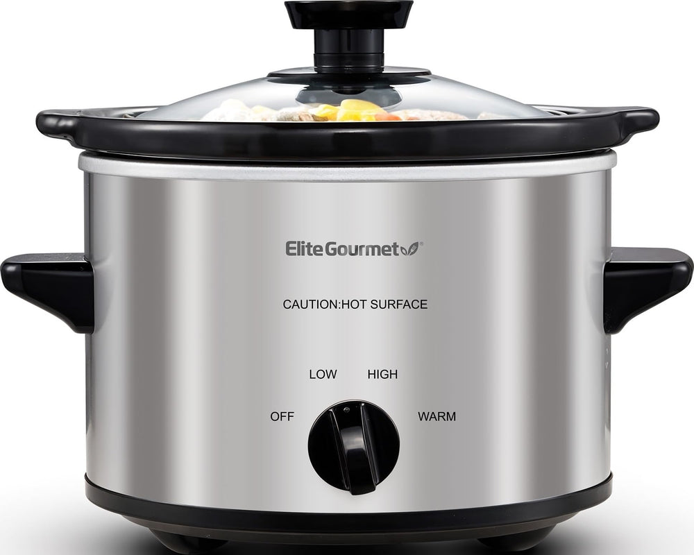 Elite Gourmet vista frontal acero inoxidable, diseño compacto y elegante