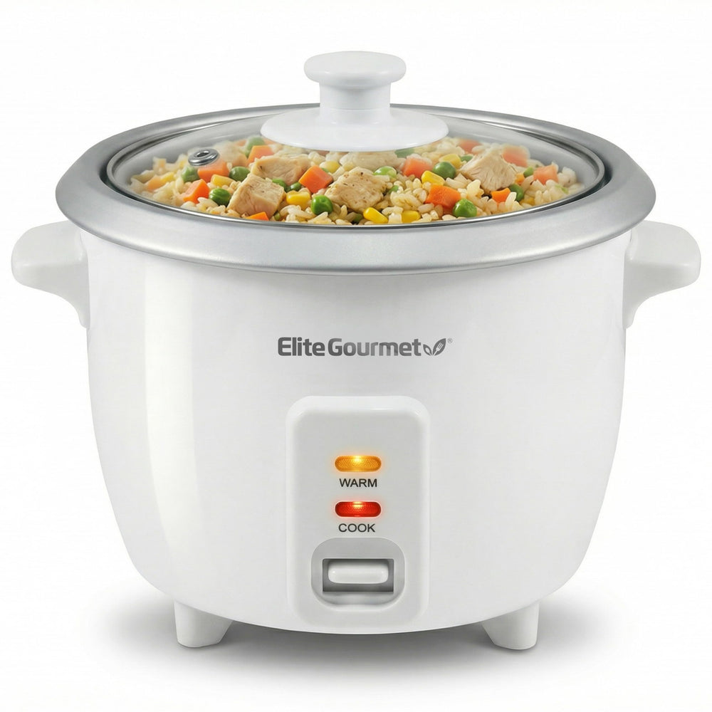 Elite Gourmet vista frontal del electrodoméstico, ahorro de tiempo en la cocina