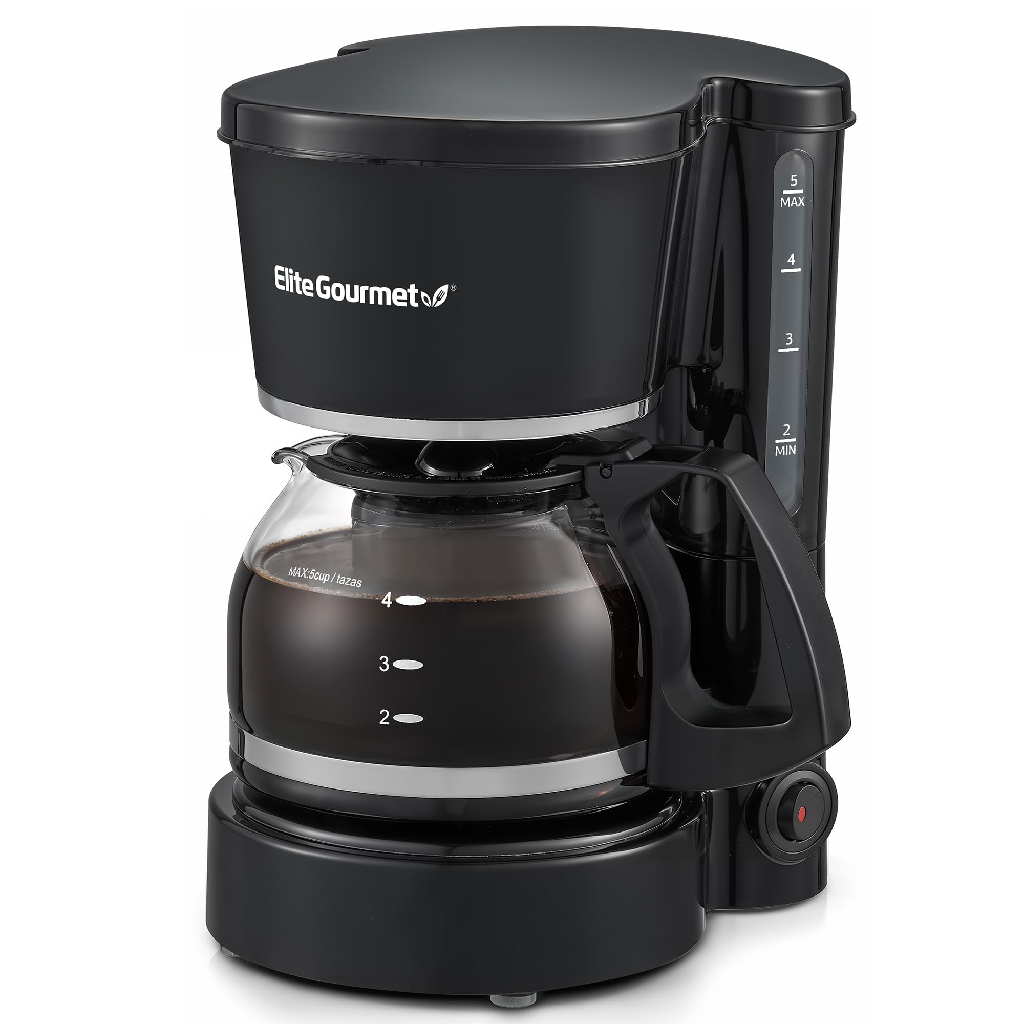 Elite Gourmet vista frontal con jarra de vidrio, ocupa poco espacio