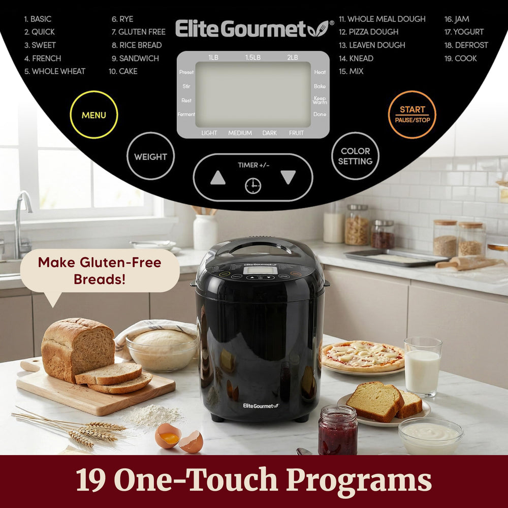 Elite Gourmet accesorios incluidos: pala, medidores y herramienta para mayor practicidad