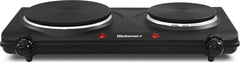Elite Gourmet vista frontal del quemador doble con controles y luces, ahorro de espacio