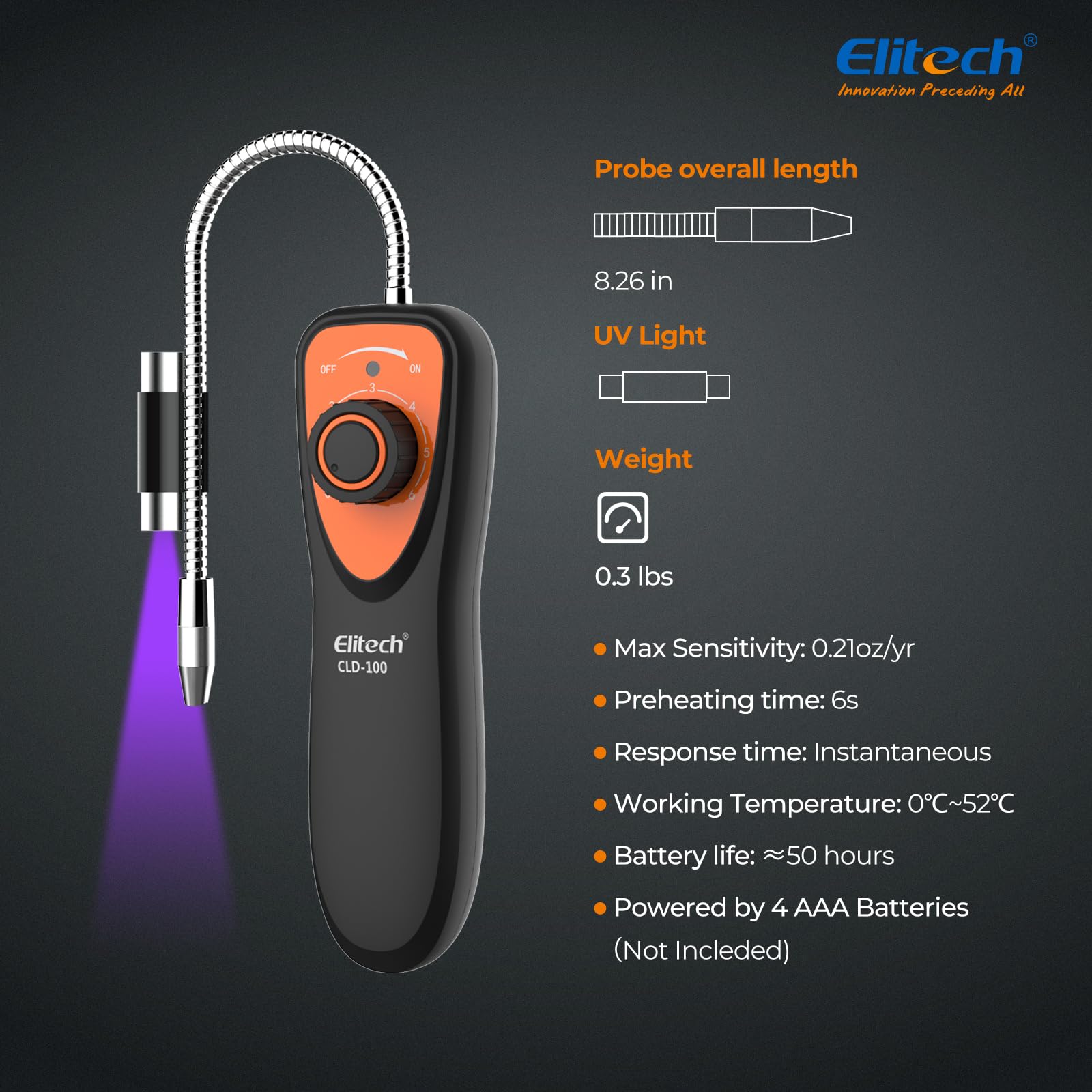 Elitech CLD-100 etiqueta con modelo y especificaciones para identificación clara