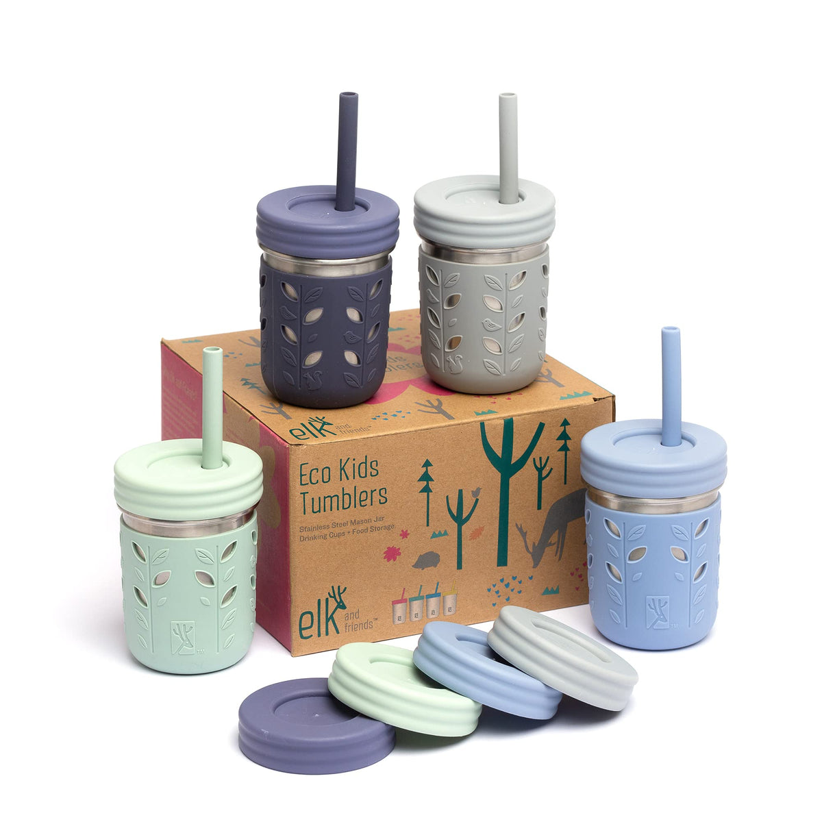 Elk and Friends frasco frontal, muestra durabilidad y atractivo infantil