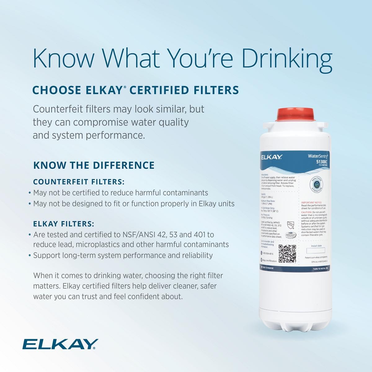 Elkay etiqueta con origen EE. UU. indicando control de calidad