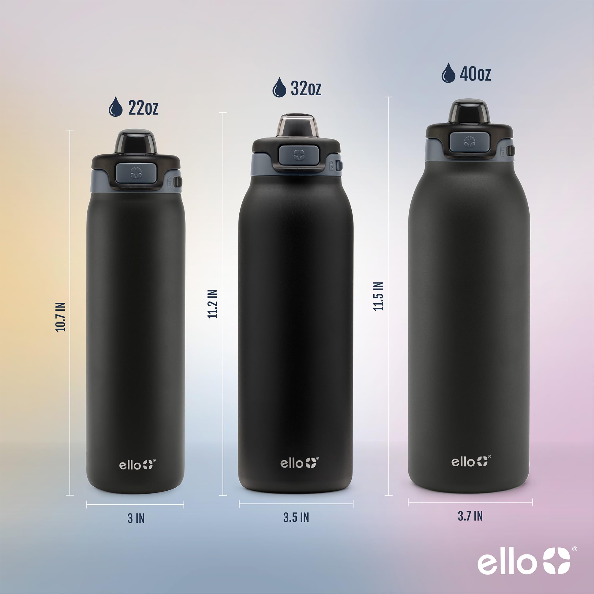 Ello 22oz comparada con una mano para ver tamaño y capacidad