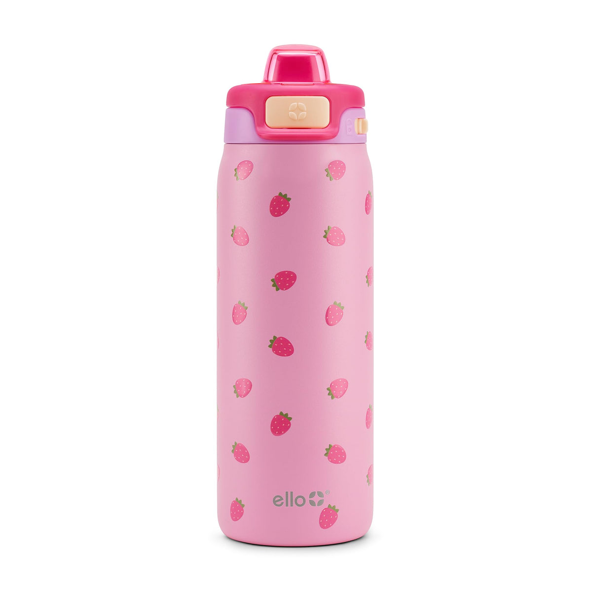 Ello botella frontal mostrando diseño colorido y capacidad 18oz