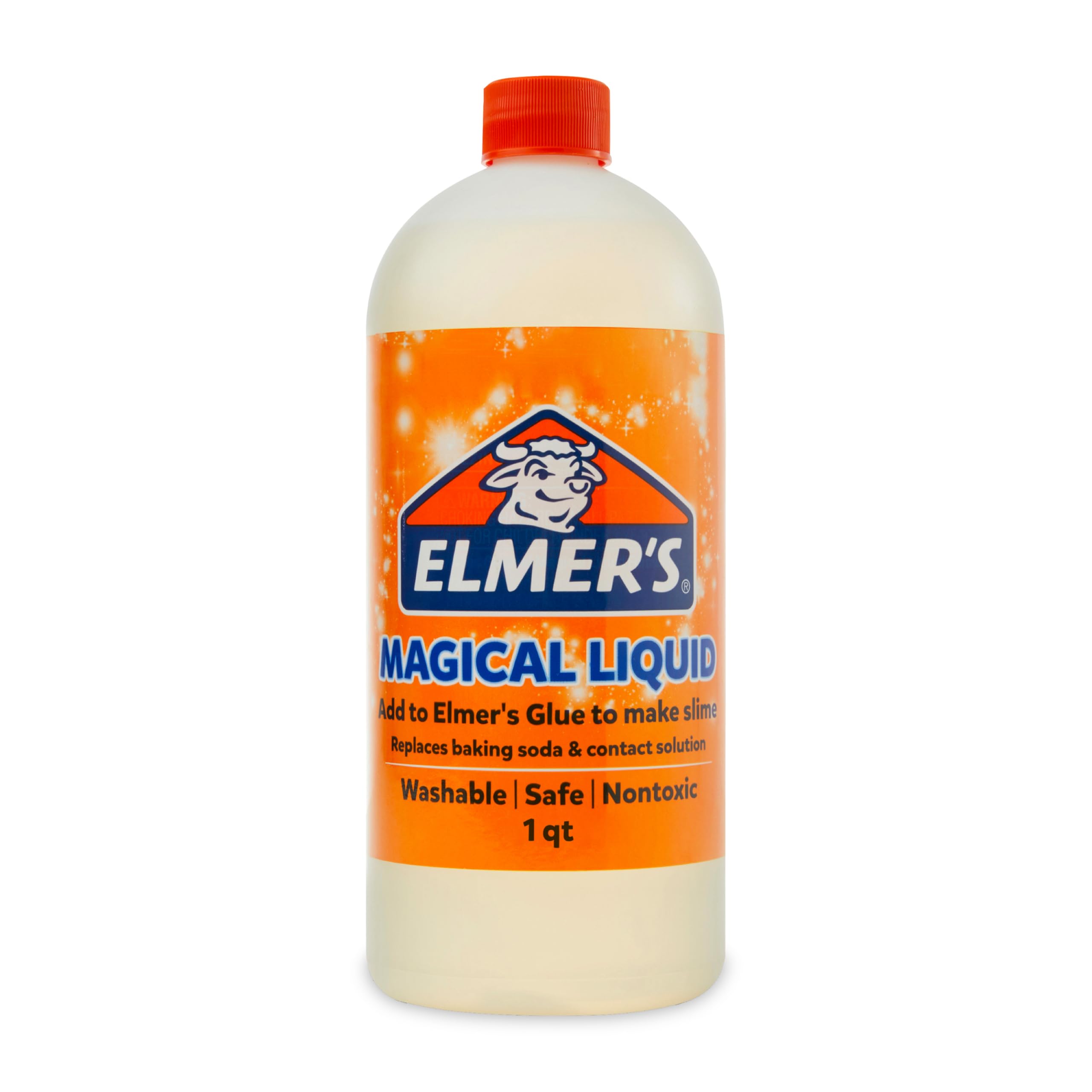 Elmer's botella frontal 1 cuarto mostrando tamaño y cierre, beneficio de rendimiento