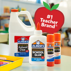 Elmer's envase de 1 galón al lado de objetos para comparar tamaño