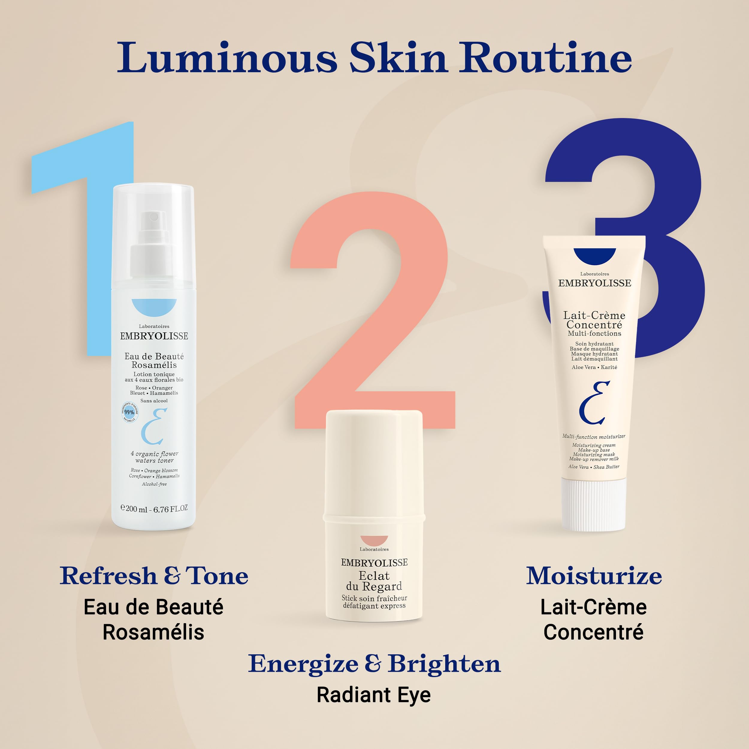 Embryolisse crema aplicada en piel cerca mostrando acabado luminoso