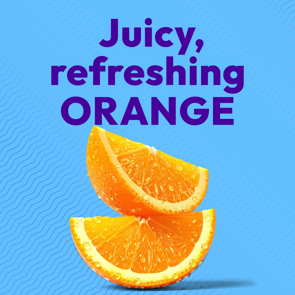 Vaso con bebida Emergen-C Super Orange listo para tomar, Emergen-C ofrece sabor cítrico refrescante