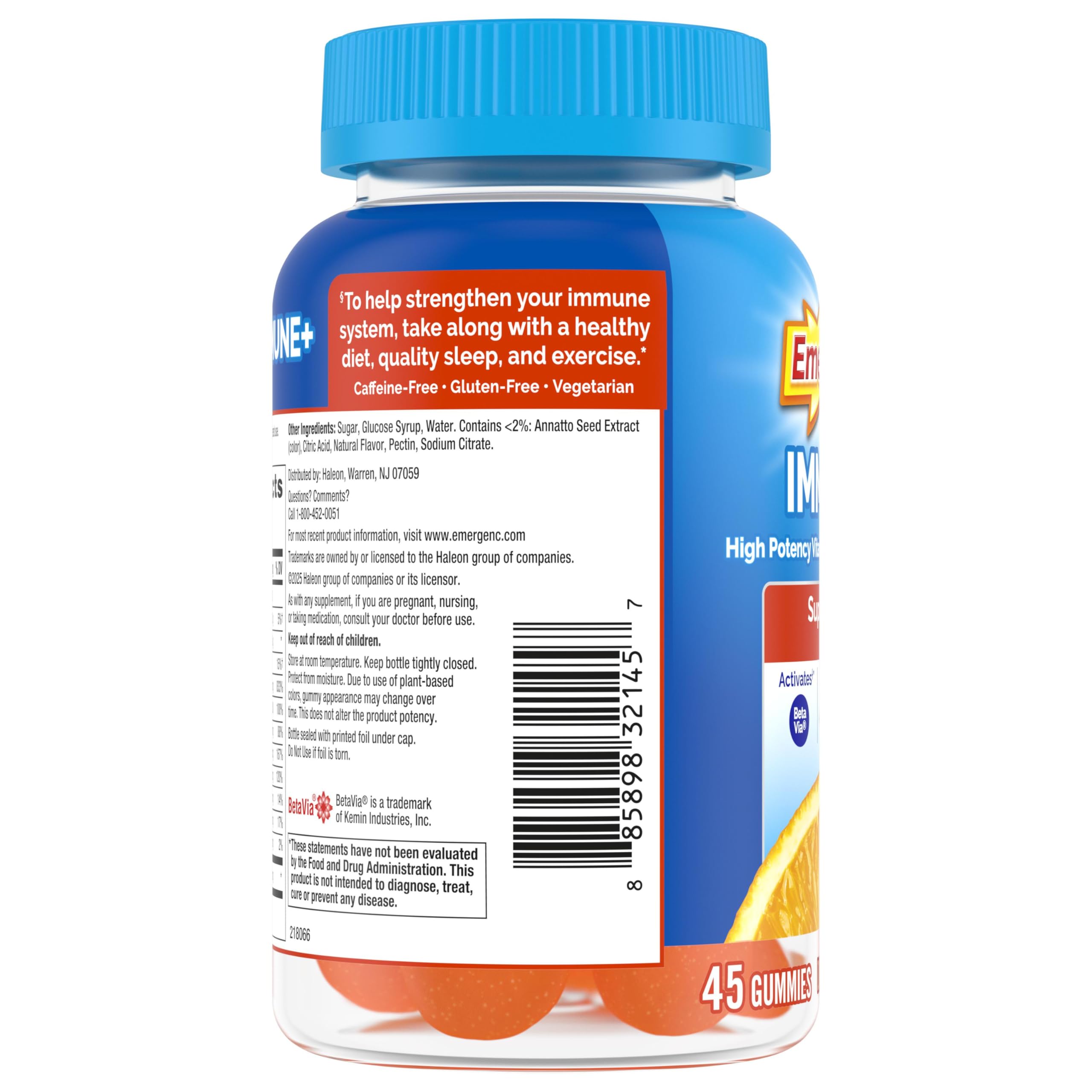 Emergen-C frasco junto a una moneda para comparar tamaño