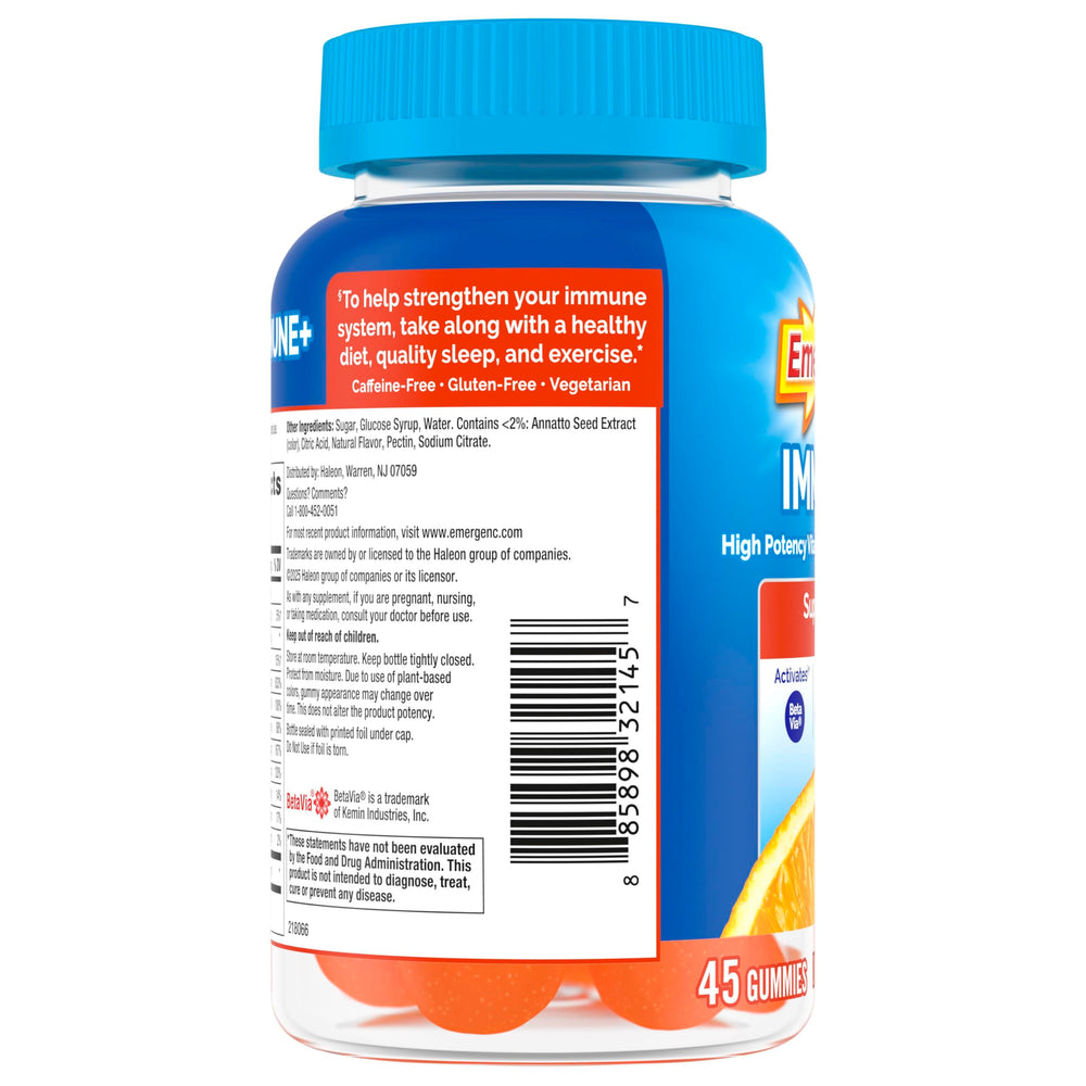 Emergen-C frasco junto a una moneda para comparar tamaño