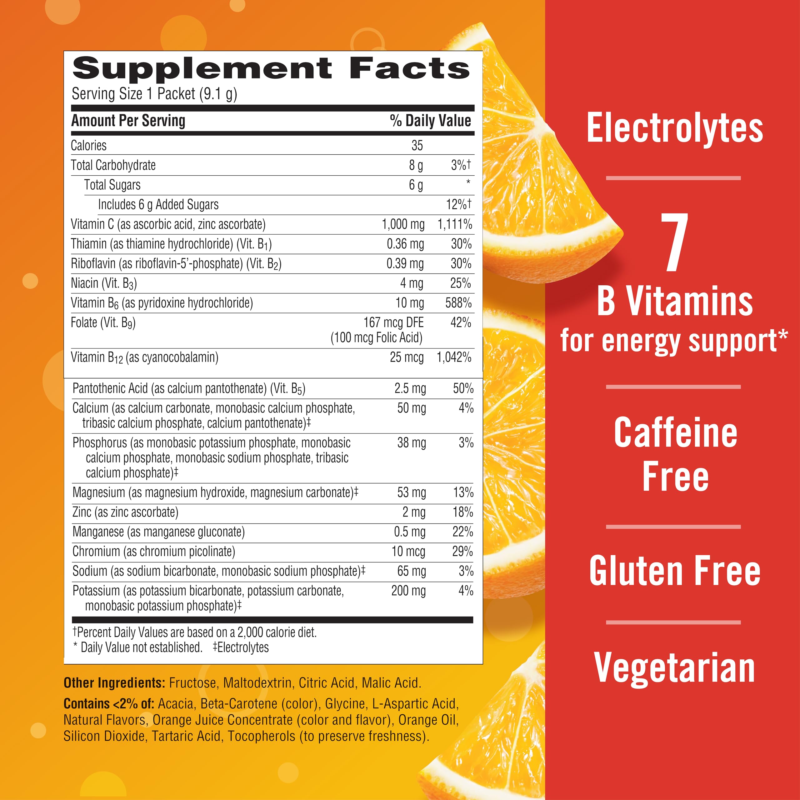 Emergen-C ingredientes: vitamina C, B, D y electrolitos para apoyo diario