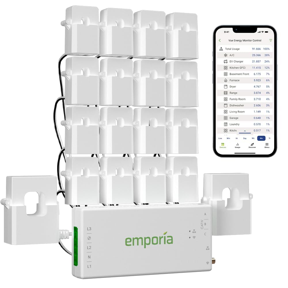 EMPORIA Vue 3 frontal del módulo en el cuadro eléctrico mostrando diseño seguro