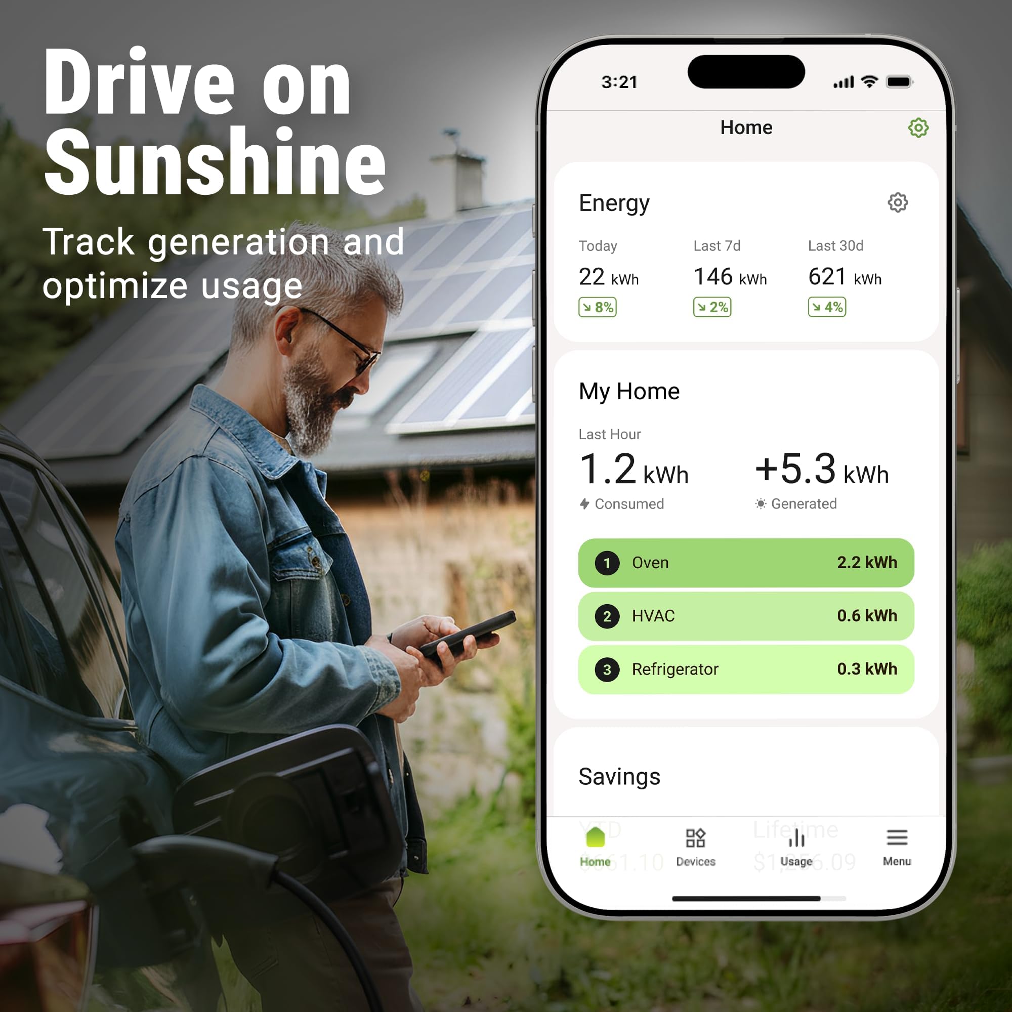 EMPORIA Vue 3 app móvil abierta, visualización en tiempo real para decisiones