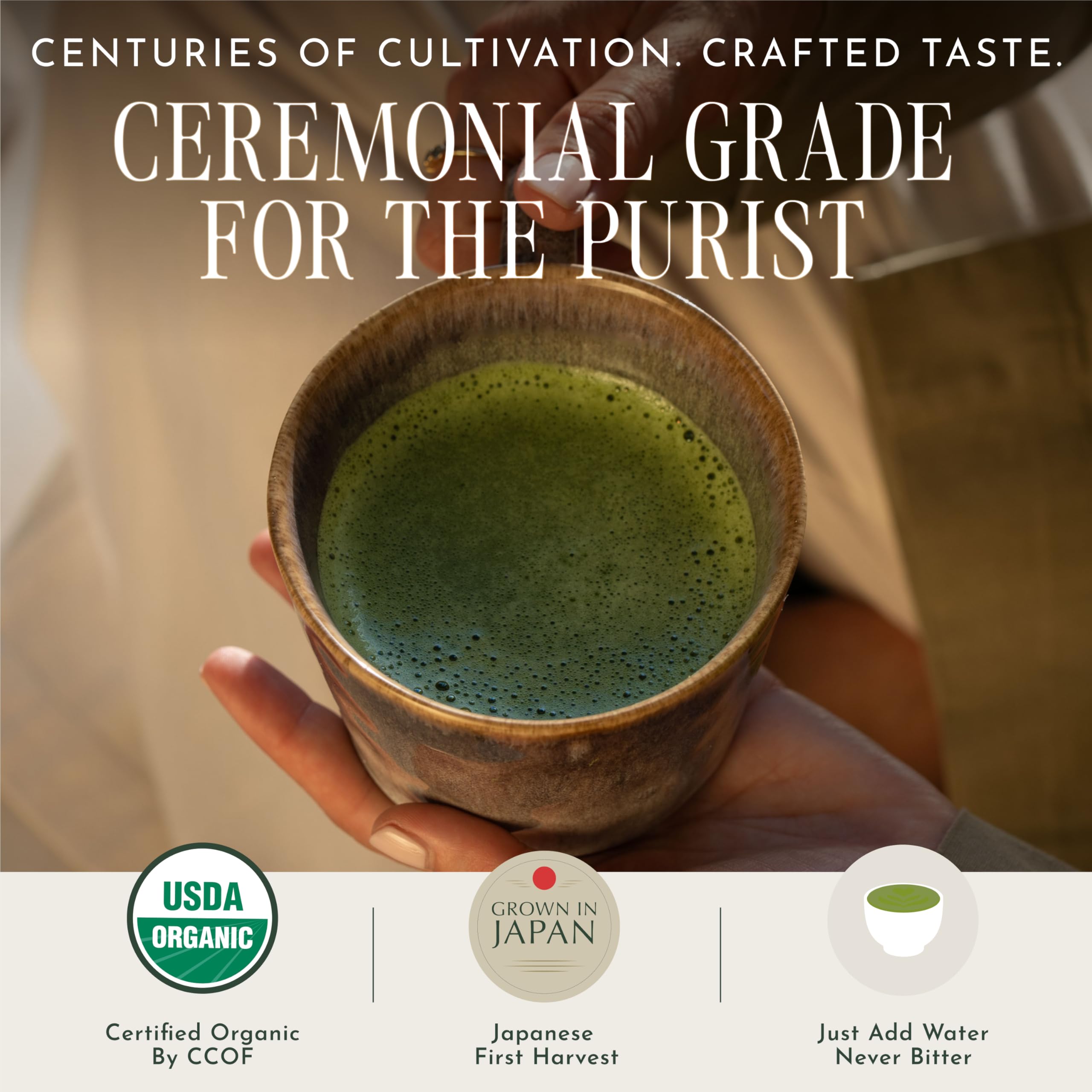 Encha matcha ceremonial servido en taza con espuma sedosa