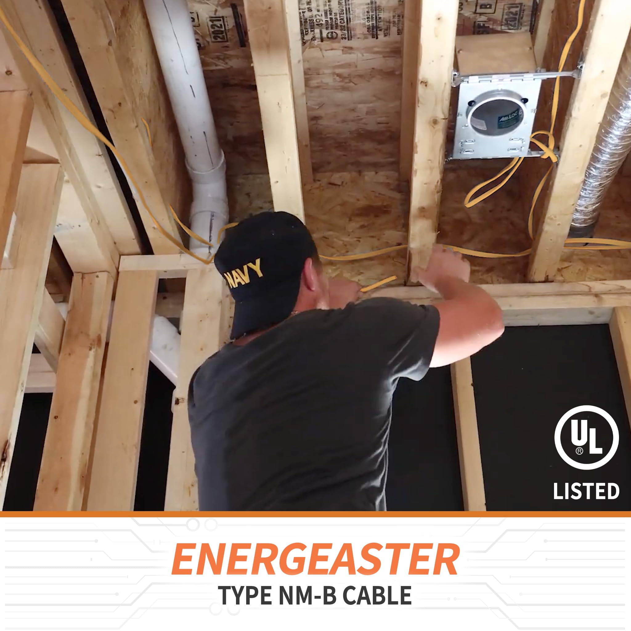 Energeaster cable en uso dentro de pared para instalación residencial segura