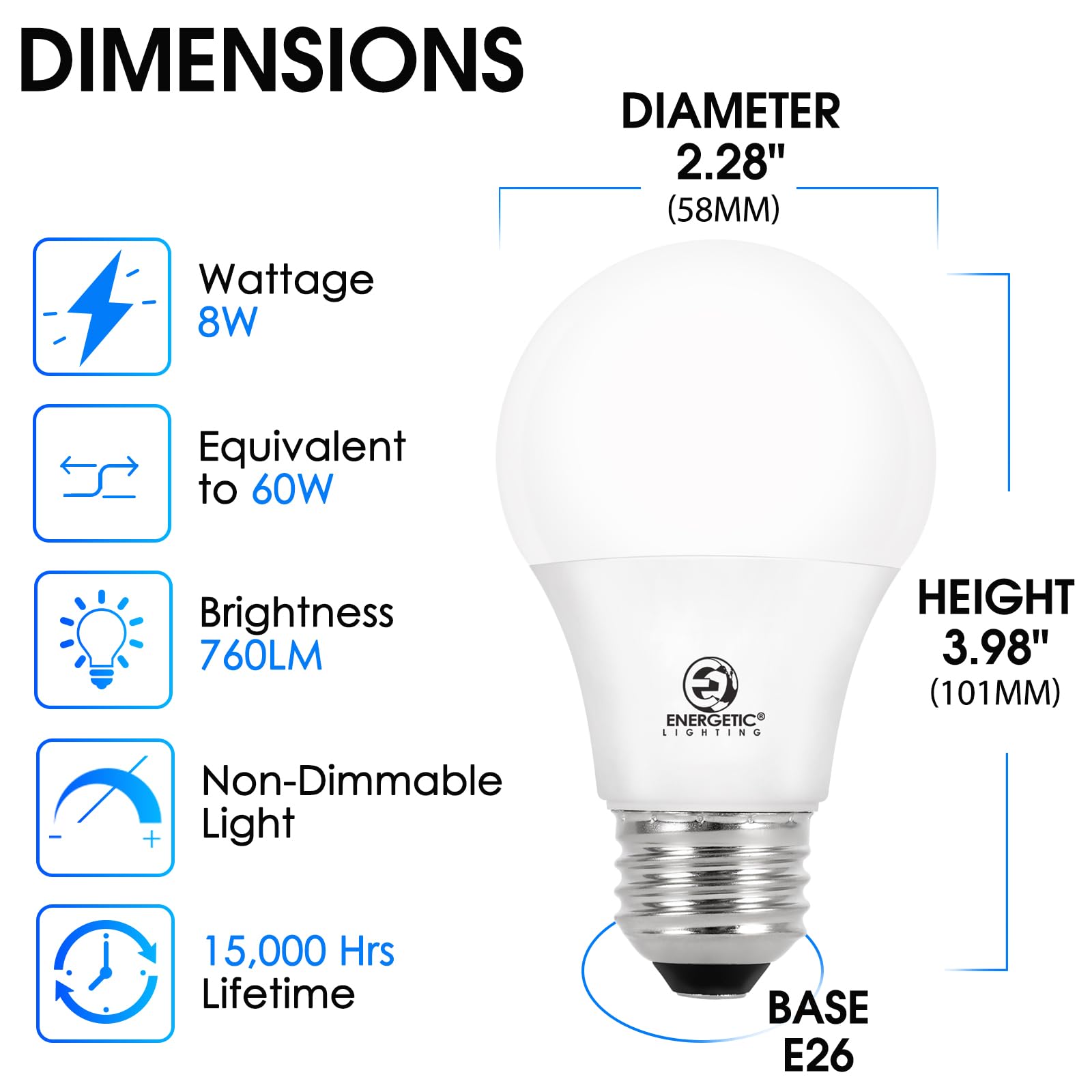E ENERGETIC LIGHTING close-up of frosted A19 diffuser highlighting even soft-white glow