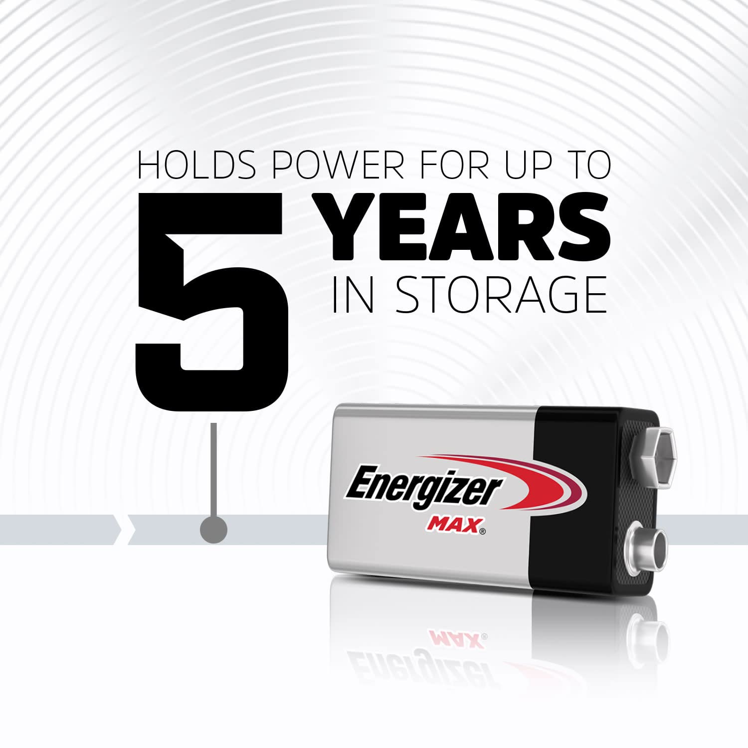 Energizer sello de reciclado en la pila 9V indicando materiales reutilizados