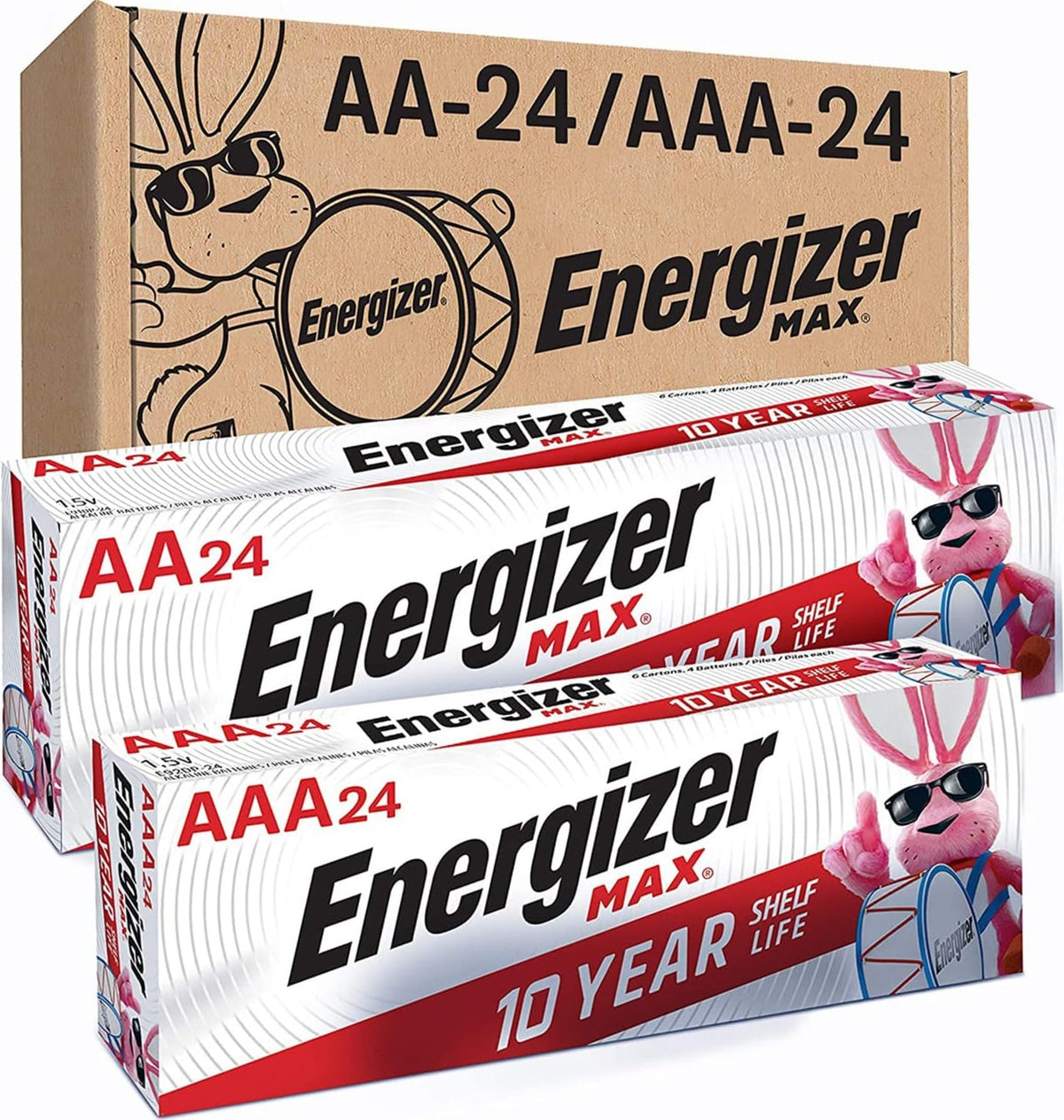 Energizer AA embalaje frontal mostrando cantidad y beneficio de larga duración