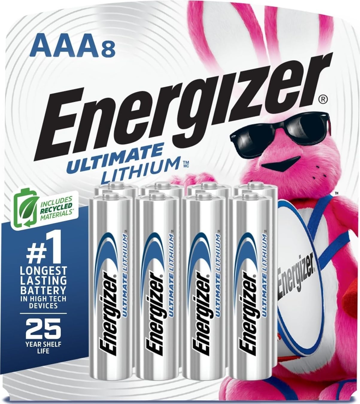 Energizer pack frontal de 8 pilas AAA mostrando presentación y ahorro