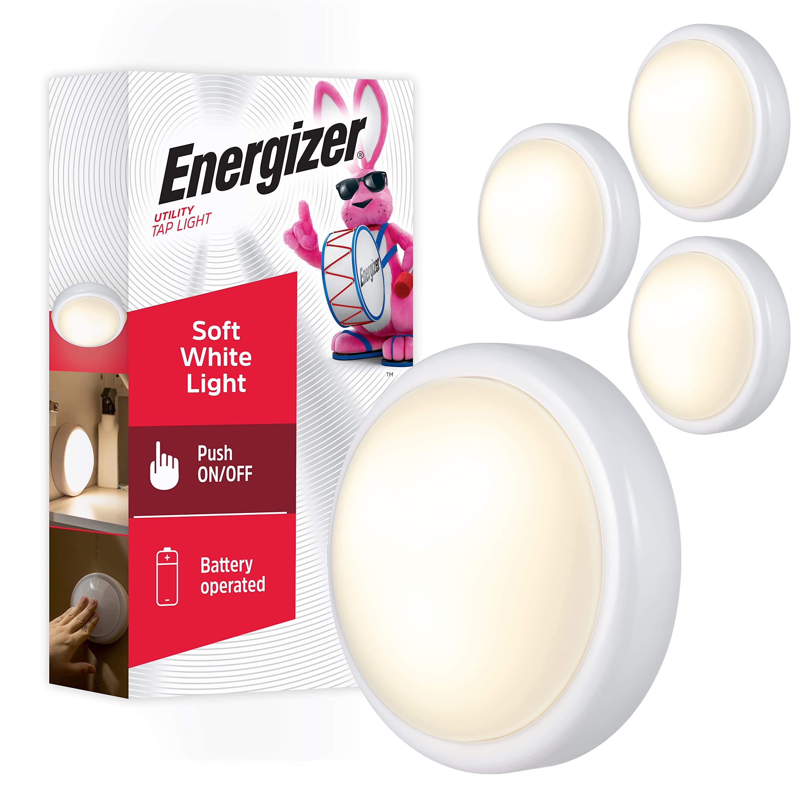Energizer luz tap frontal del pack mostrando el diseño compacto y fácil uso