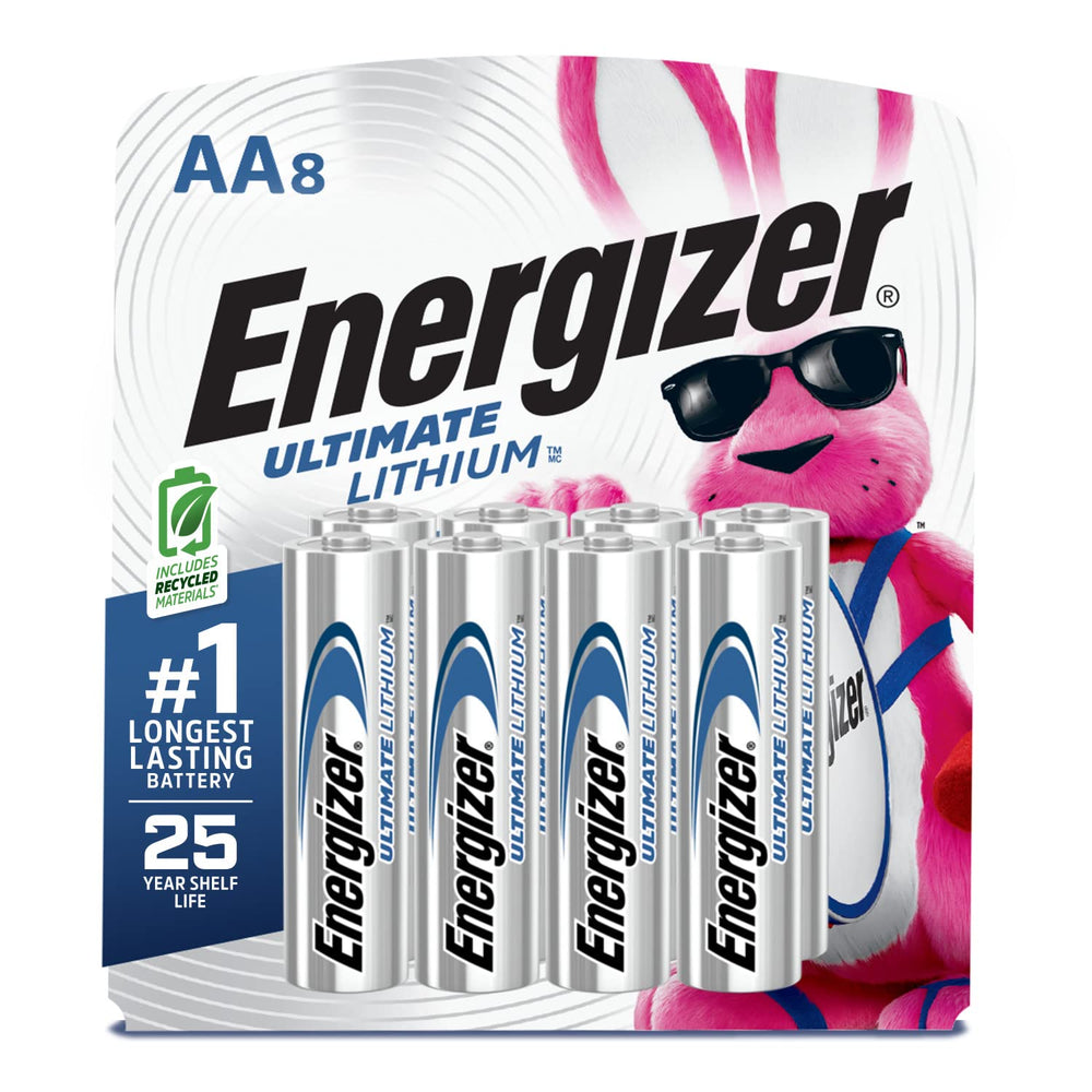 Energizer pilas Ultimate Lithium AA vista frontal y paquete visible, larga duración