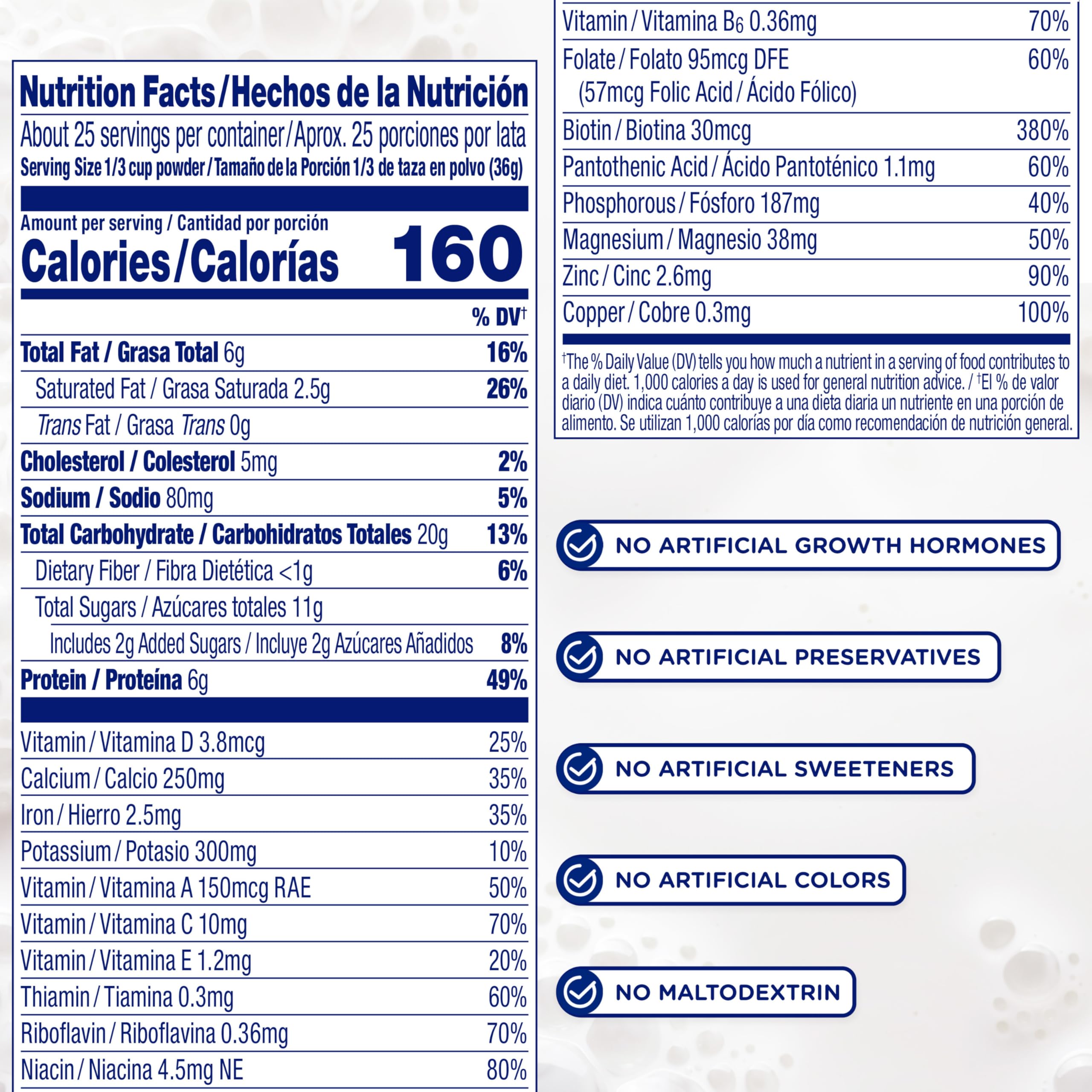 Enfagrow etiqueta con lista de ingredientes y nutrientes clave visibles
