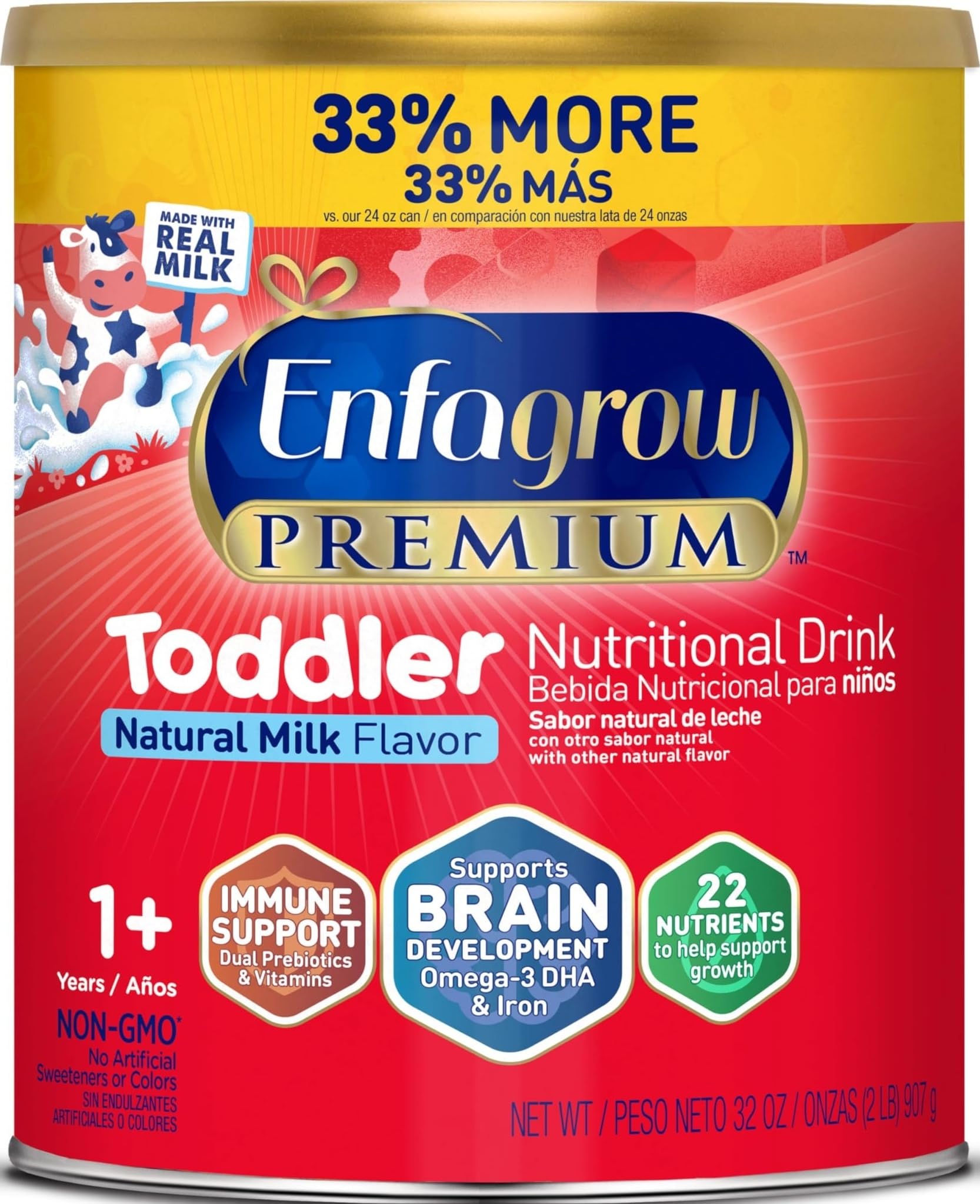 Enfagrow lata 32oz frontal mostrando la presentación y beneficios