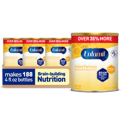 Enfamil lata frontal mostrando el envase y beneficios visibles