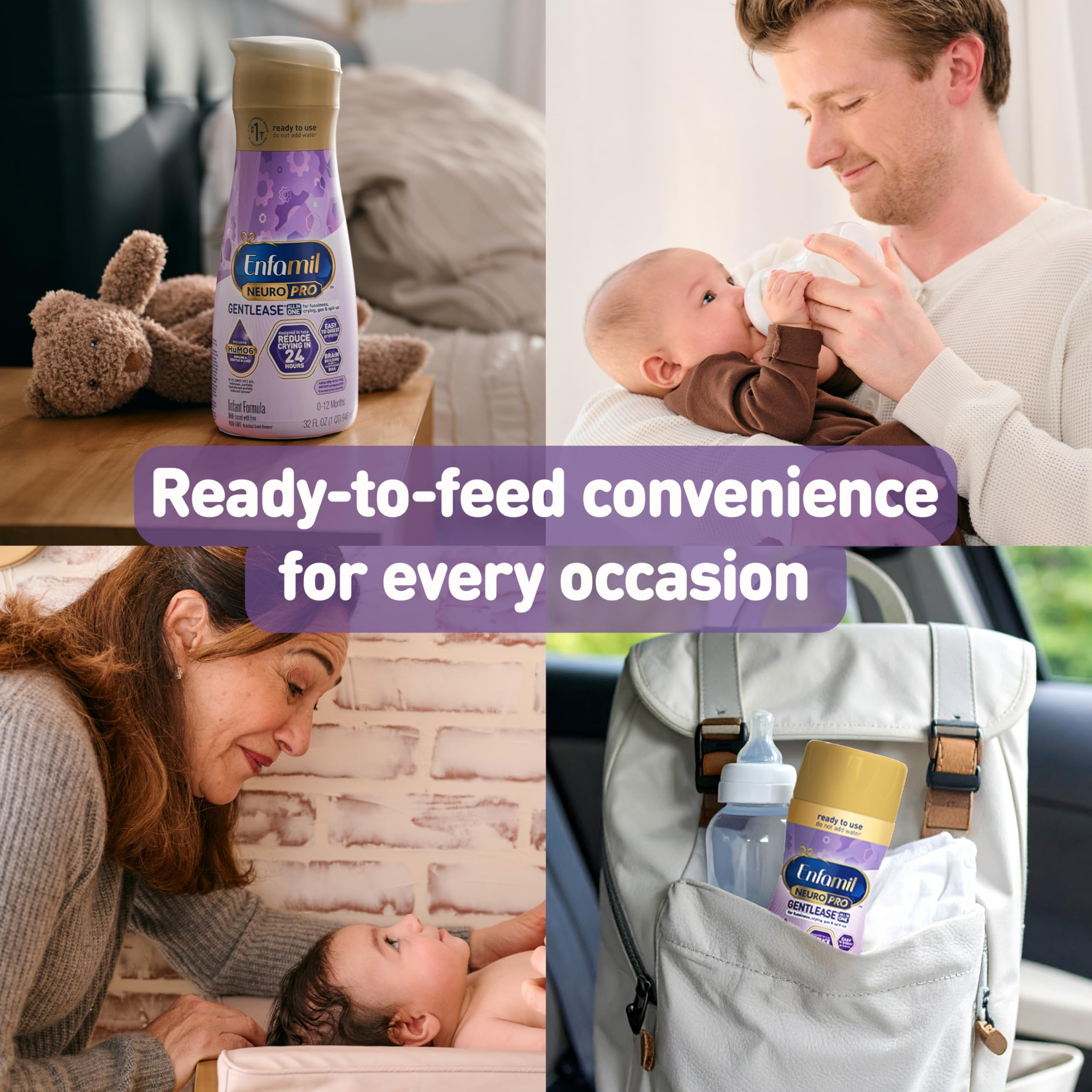 Enfamil pack de cuatro botellas listo para almacenar y llevar de viaje