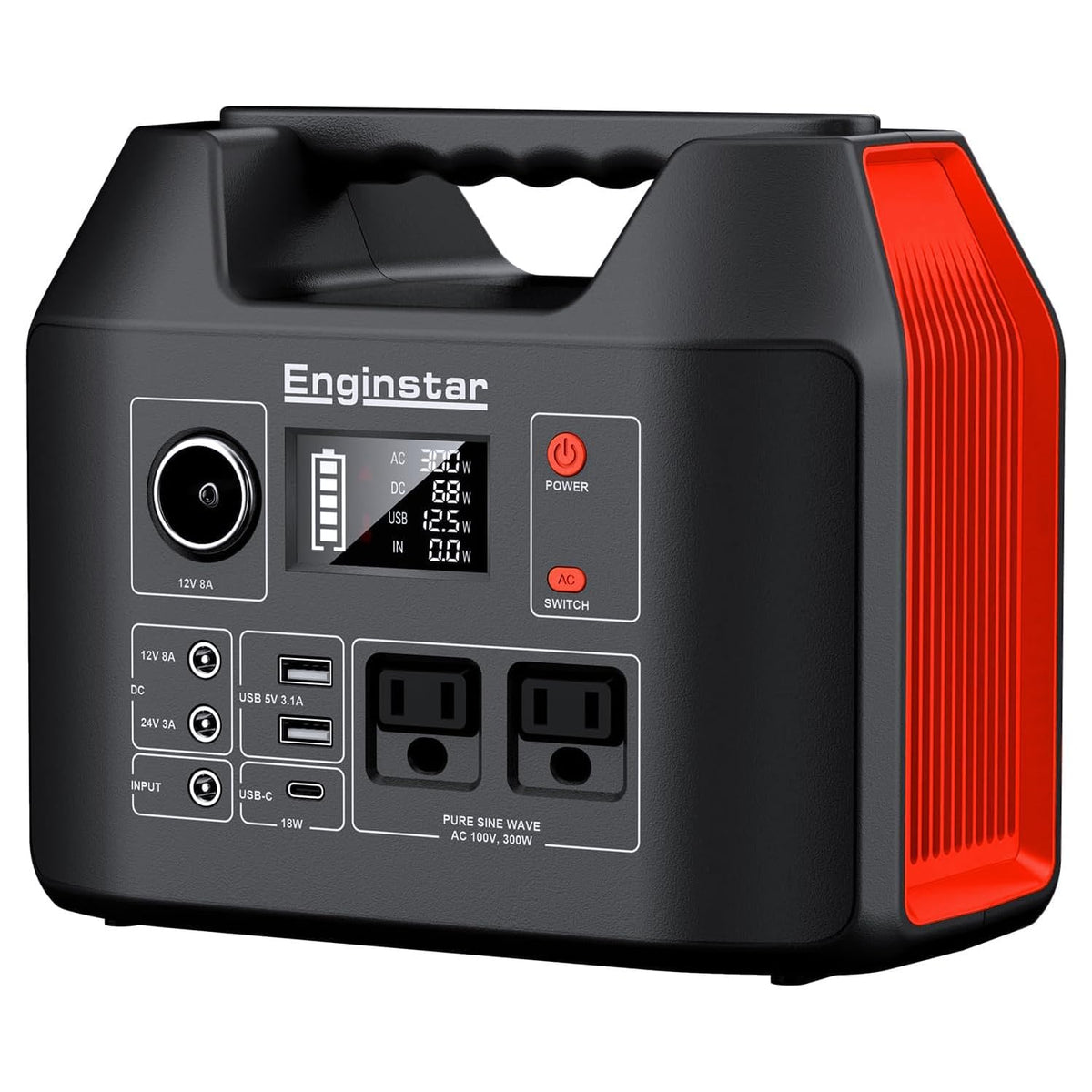 EnginStar front panel view showing controls and compact design for portable power