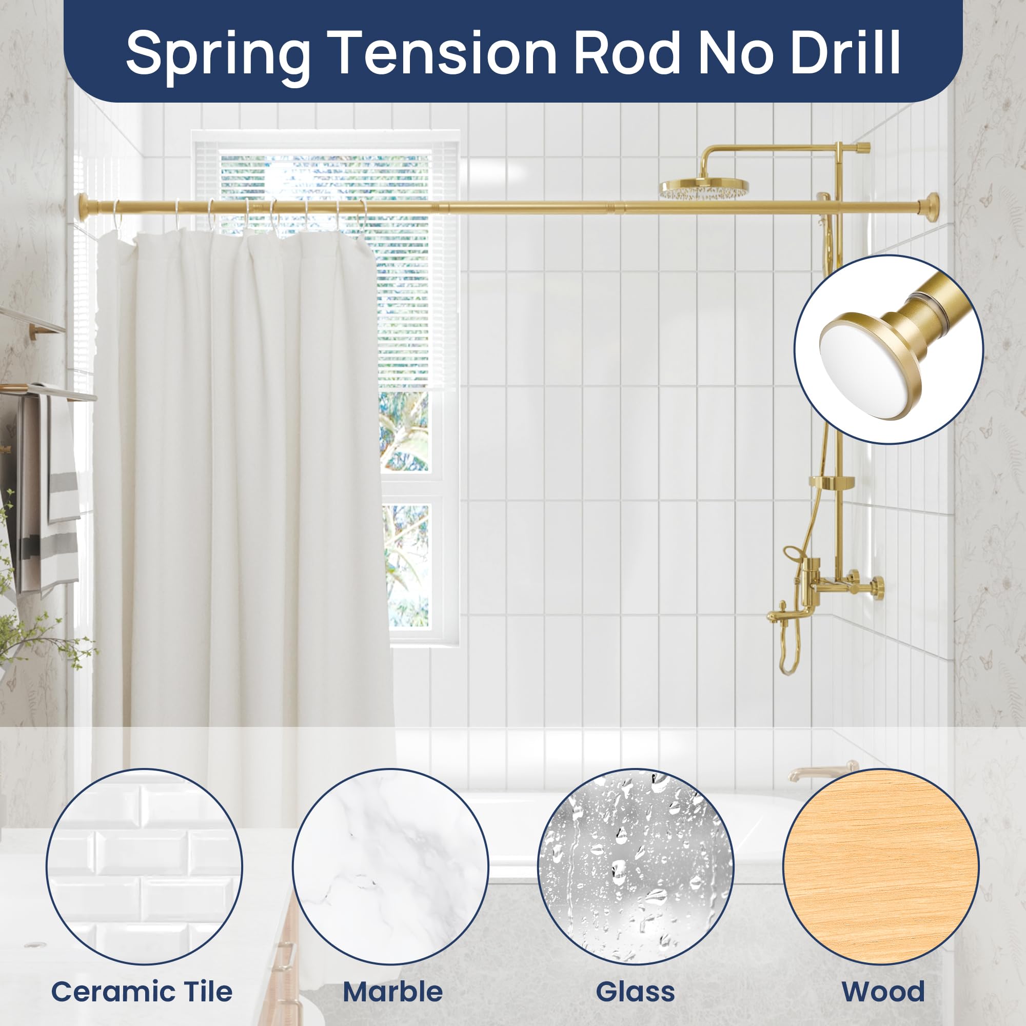 ENJOYBASICS varilla instalada en ducha con cortina sosteniendo peso