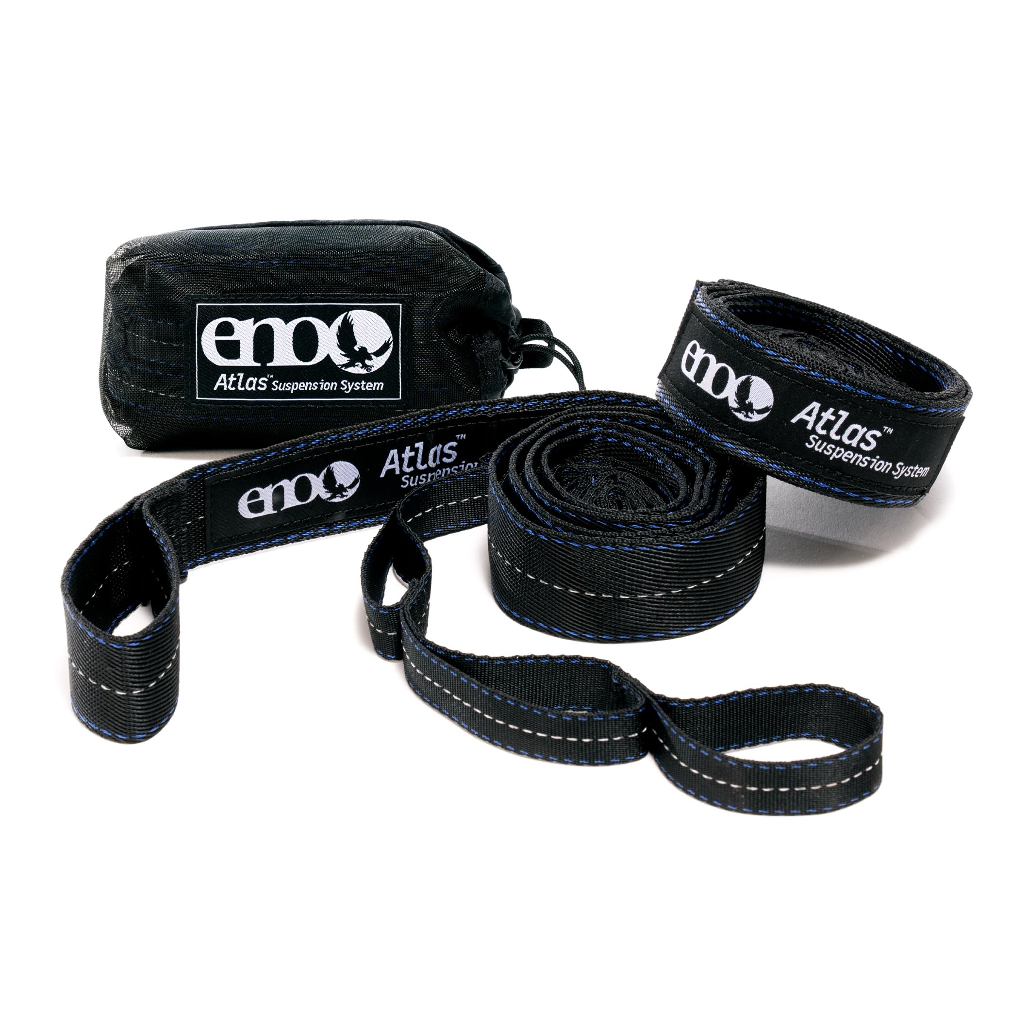 ENO Atlas front packaging showing compact strap kit and benefits