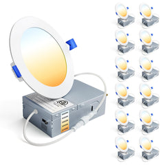 Ensenior paquete de 12 downlights 4 pulgadas mostrando el contenido y ahorro