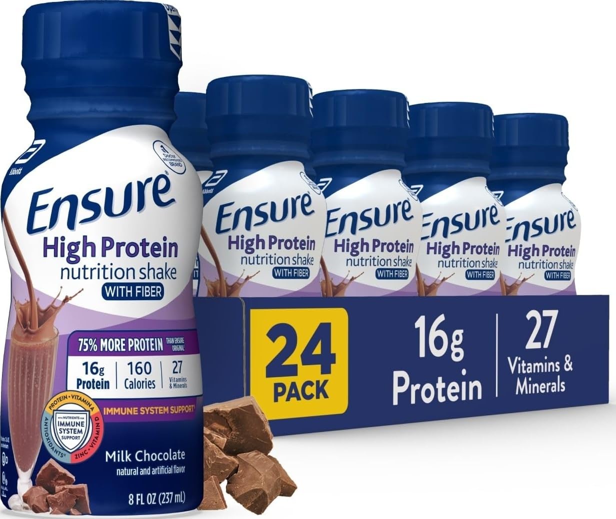 Ensure botella frente sabor Chocolate con leche mostrando etiqueta y conveniencia