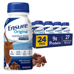 Ensure botella frente mostrando diseño y sabor chocolate con leche y conveniencia