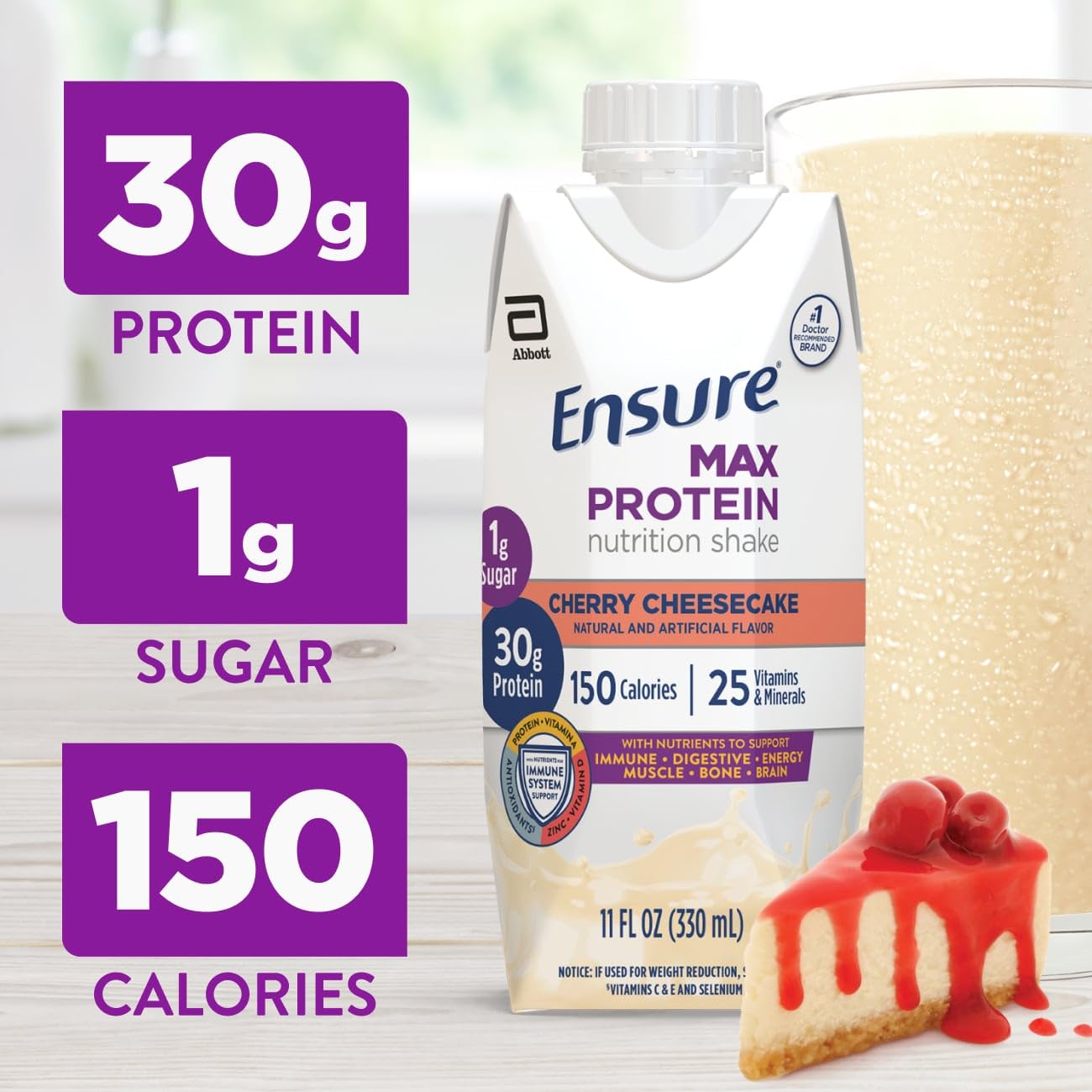 Ensure textura cremosa del batido Cherry Cheesecake dentro del envase, sabor disfrutable