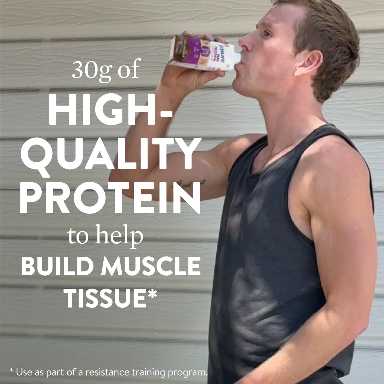 Etiqueta nutricional de Ensure Max Protein mostrando 30 g proteína y 1,5 g CaHMB, información clara