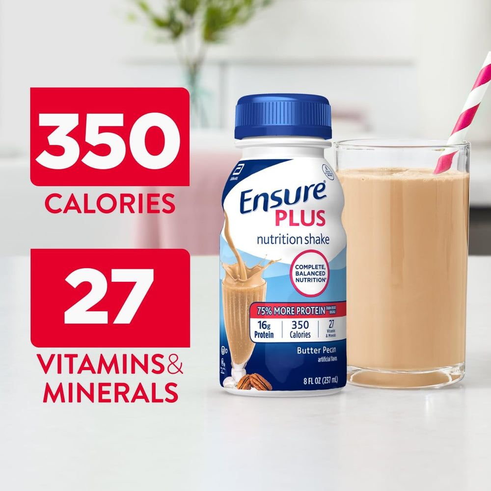 Persona llevando Ensure Plus Butter Pecan para nutrición en movimiento
