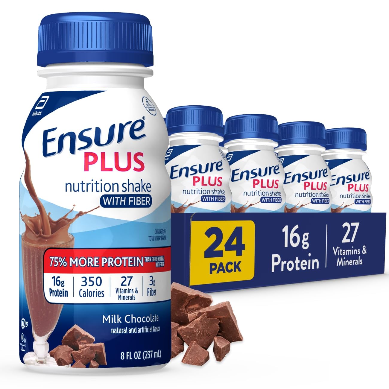 Ensure botella frente del empaque mostrando marca y sabor milk chocolate, opción práctica