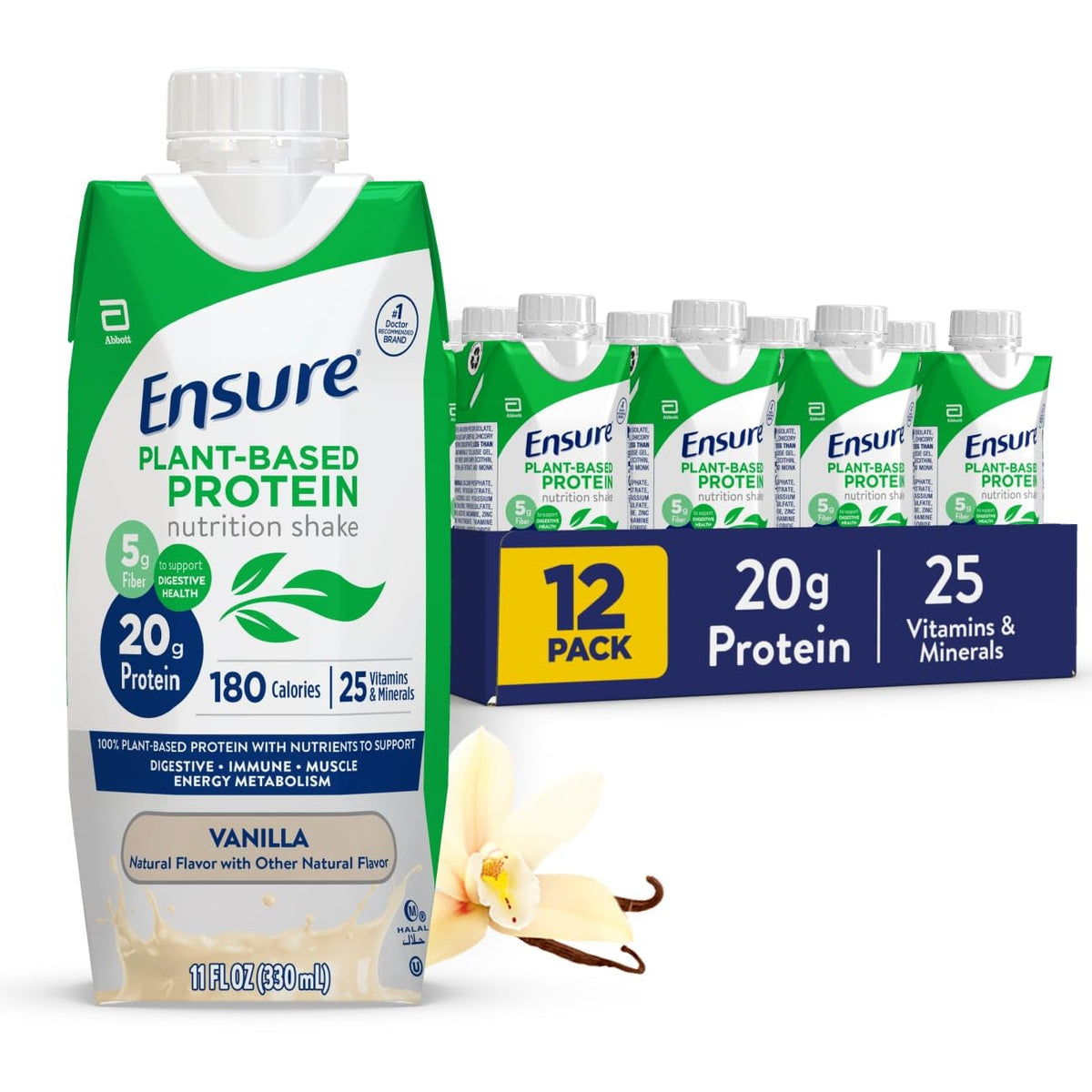 Ensure botella frontal vainilla mostrando etiqueta y beneficios